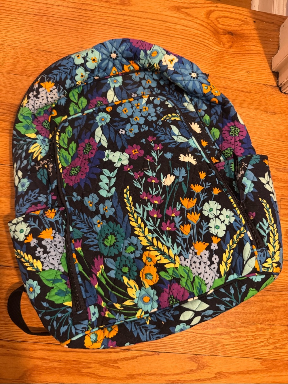 Vera Bradley Navy Floral Quilted Backpack with Multicolor Blooms